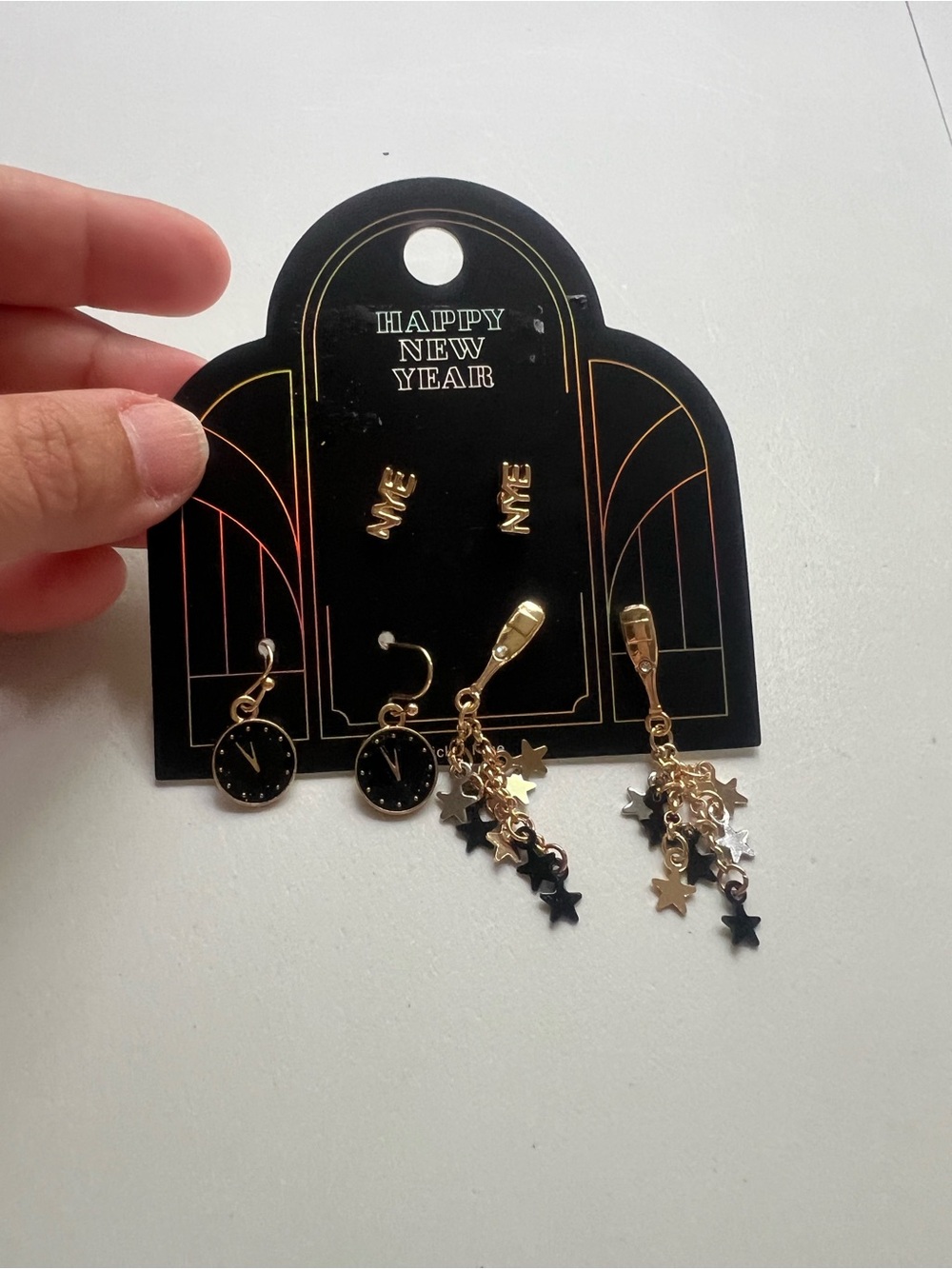 Gold and Black New Year Star Dangle Earring Set